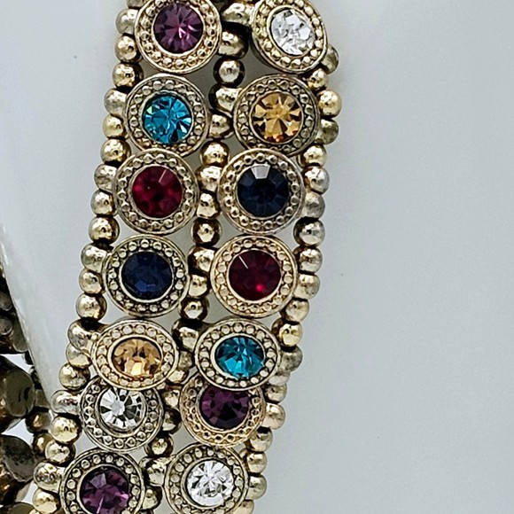 Jeweled Bracelet Vintage Rhinestone Patchwork Seed Bead Stretch Jewelry Boho - Picture 2 of 9